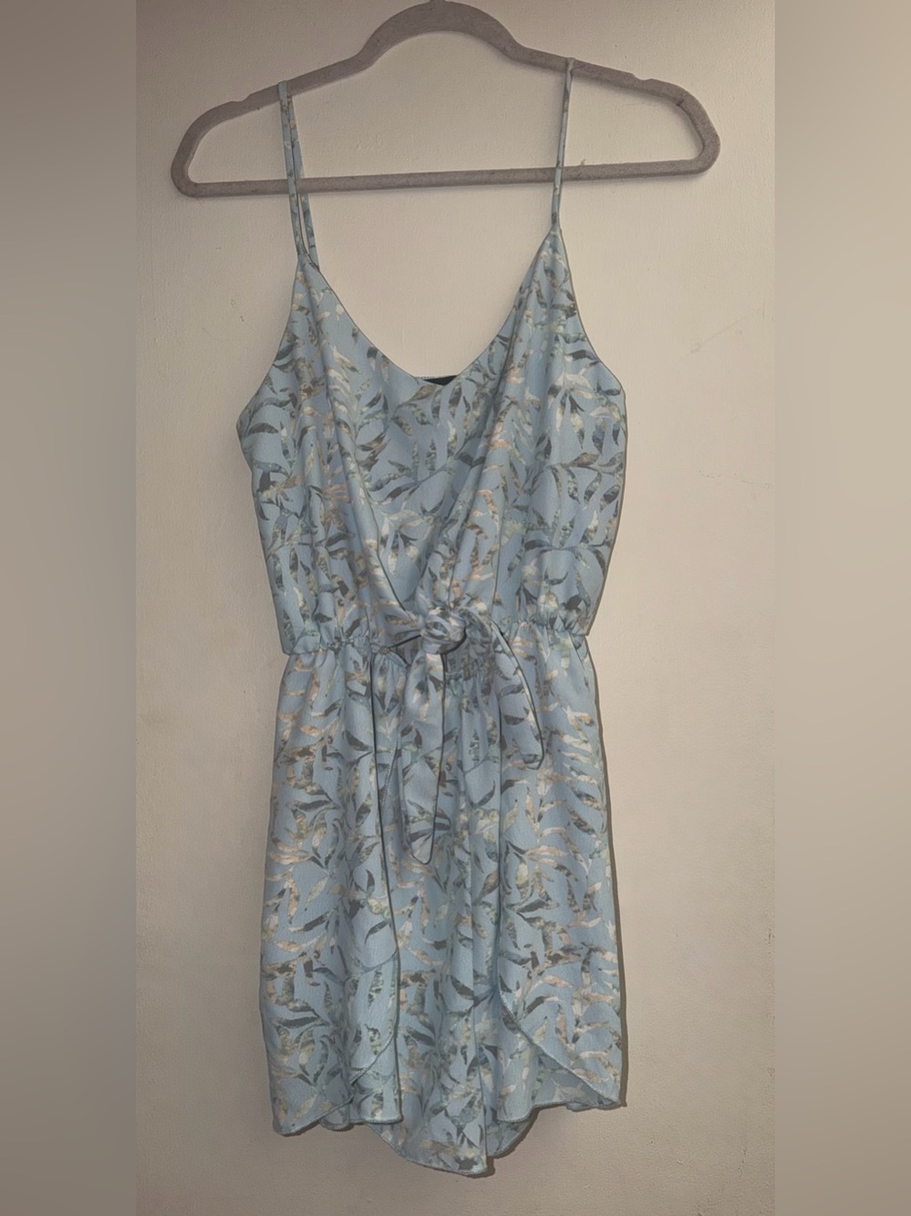 Light Blue Floral Printed Romper with Tie Waist